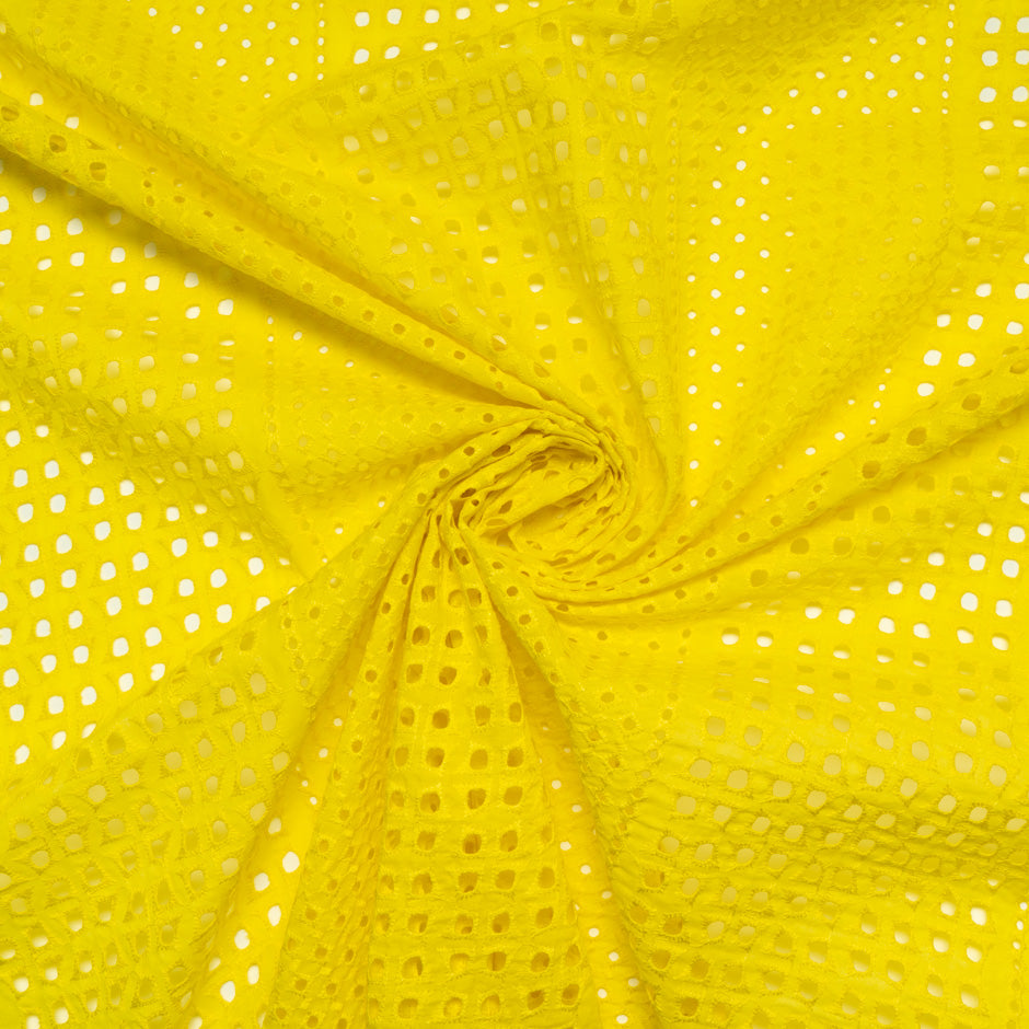 Canary Yellow Geometric Cotton Embroidery