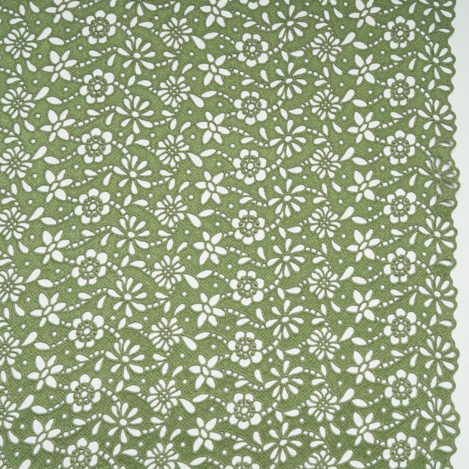 Khaki Green Floral Guipure Lace