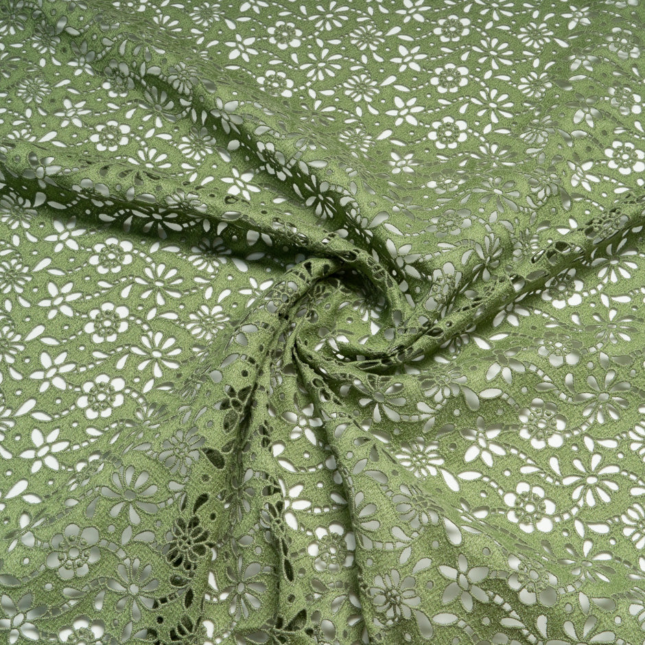 Khaki Green Floral Guipure Lace