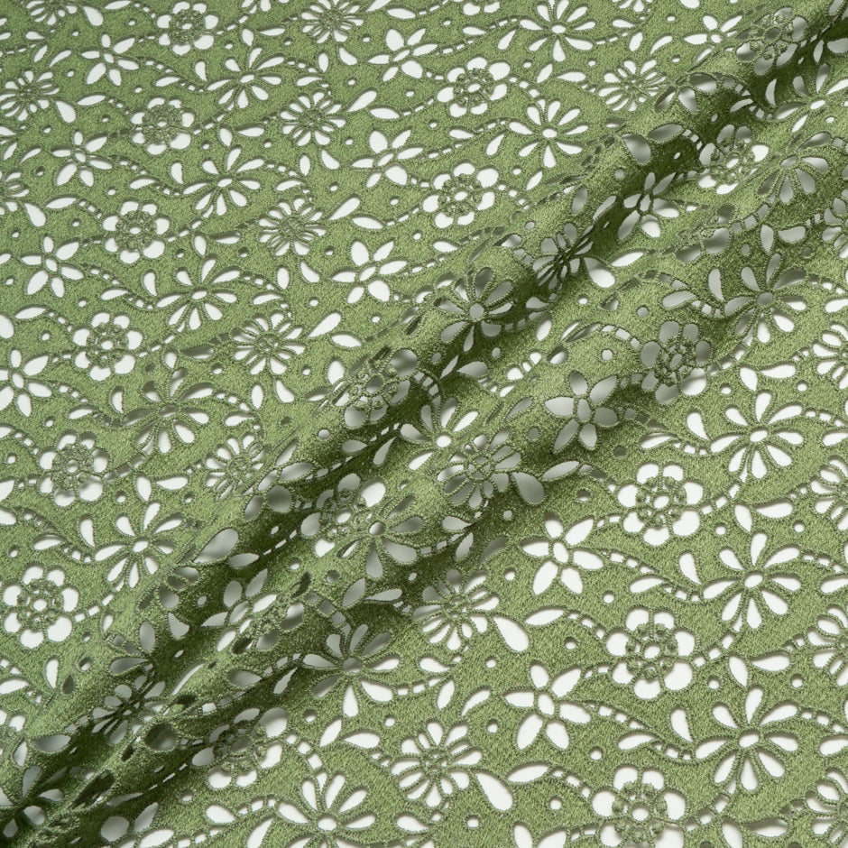 Khaki Green Floral Guipure Lace