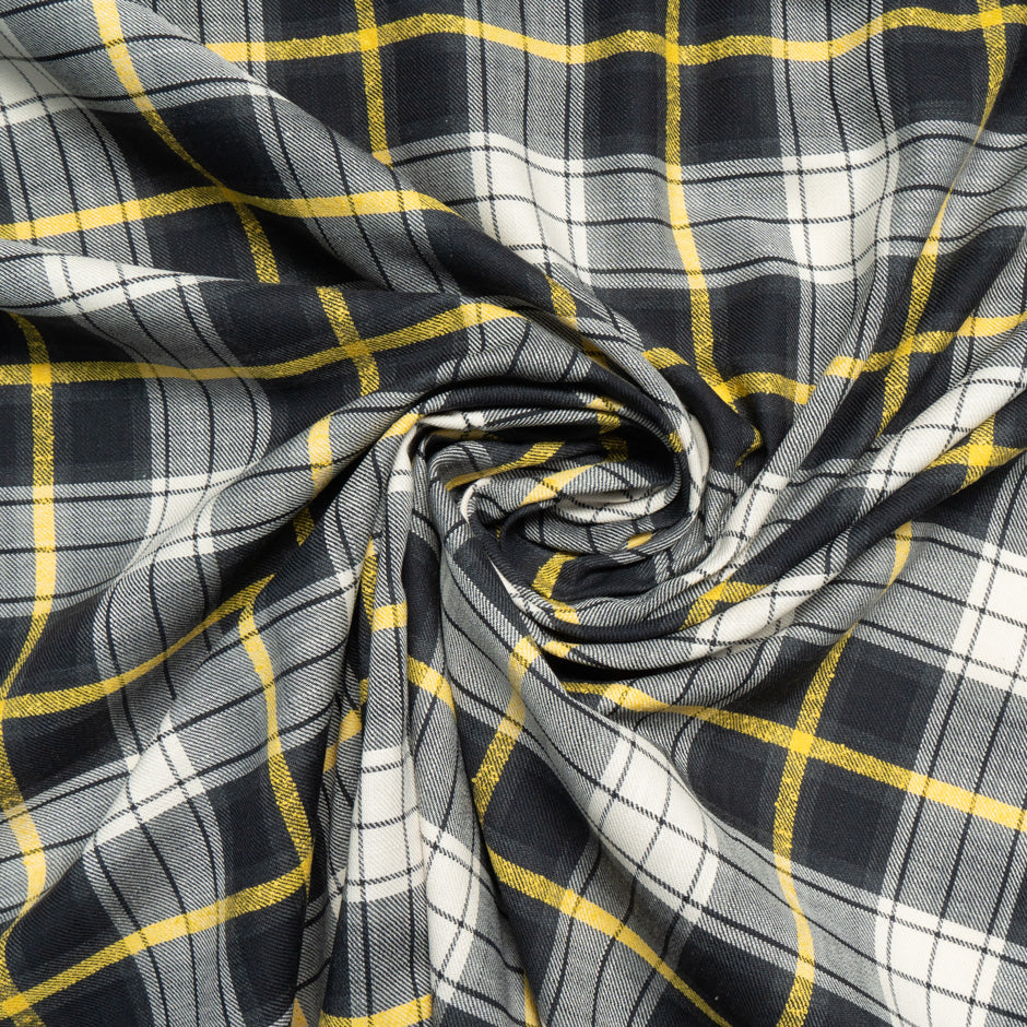 Ivory, Black & Yellow Cotton Tartan