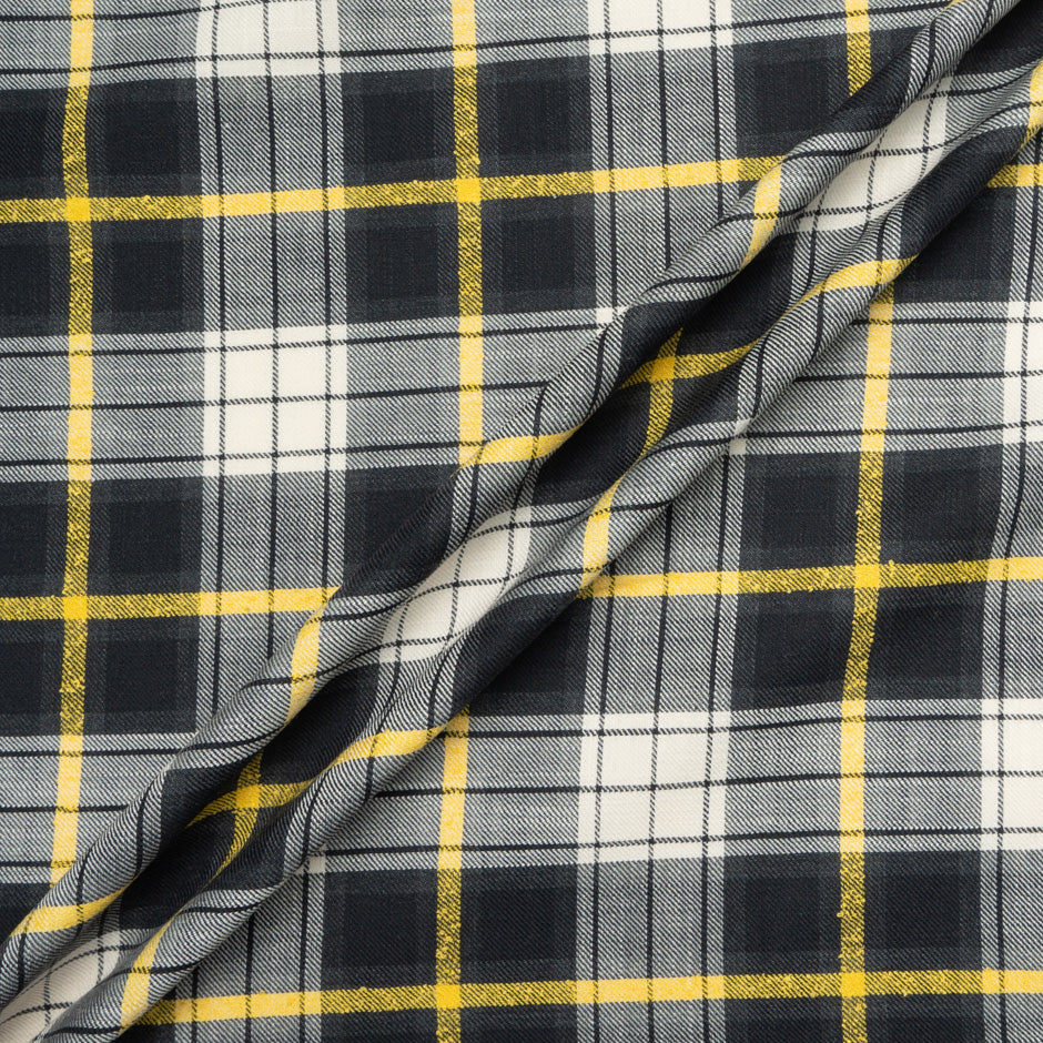Ivory, Black & Yellow Cotton Tartan