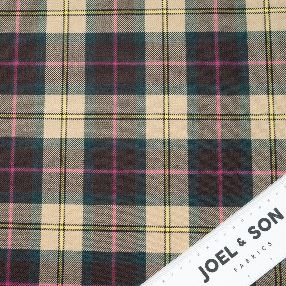 Beige, Brown & Pink Pure Wool Tartan