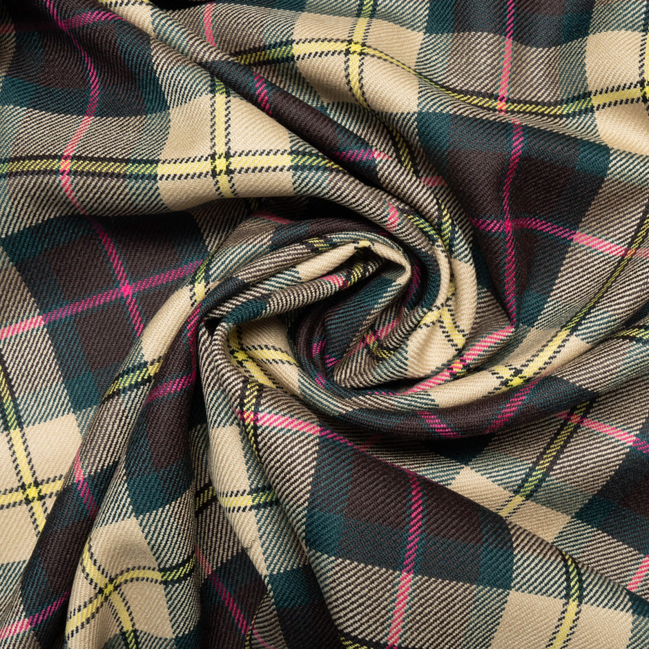 Beige, Brown & Pink Pure Wool Tartan