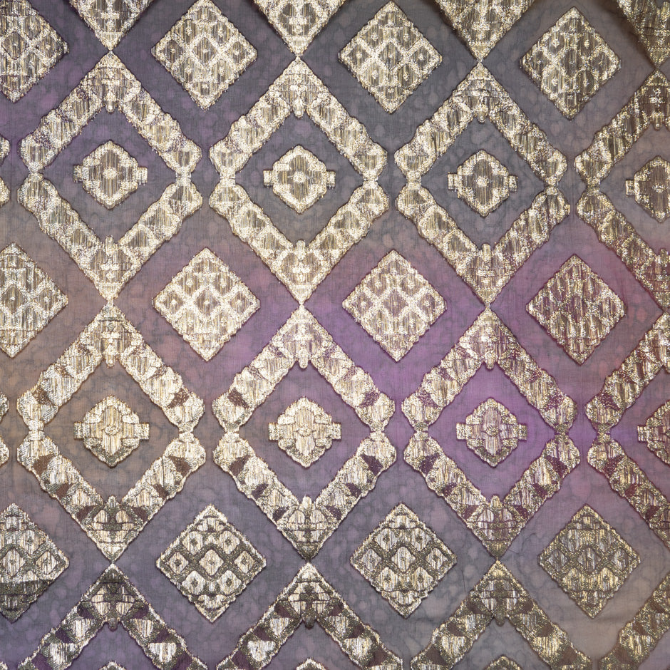 Deep Plum Metallic Jacquard Lamé Silk Chiffon