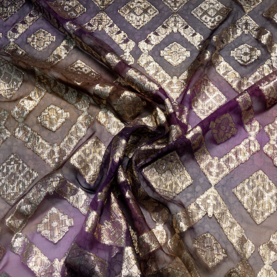 Deep Plum Metallic Jacquard Lamé Silk Chiffon