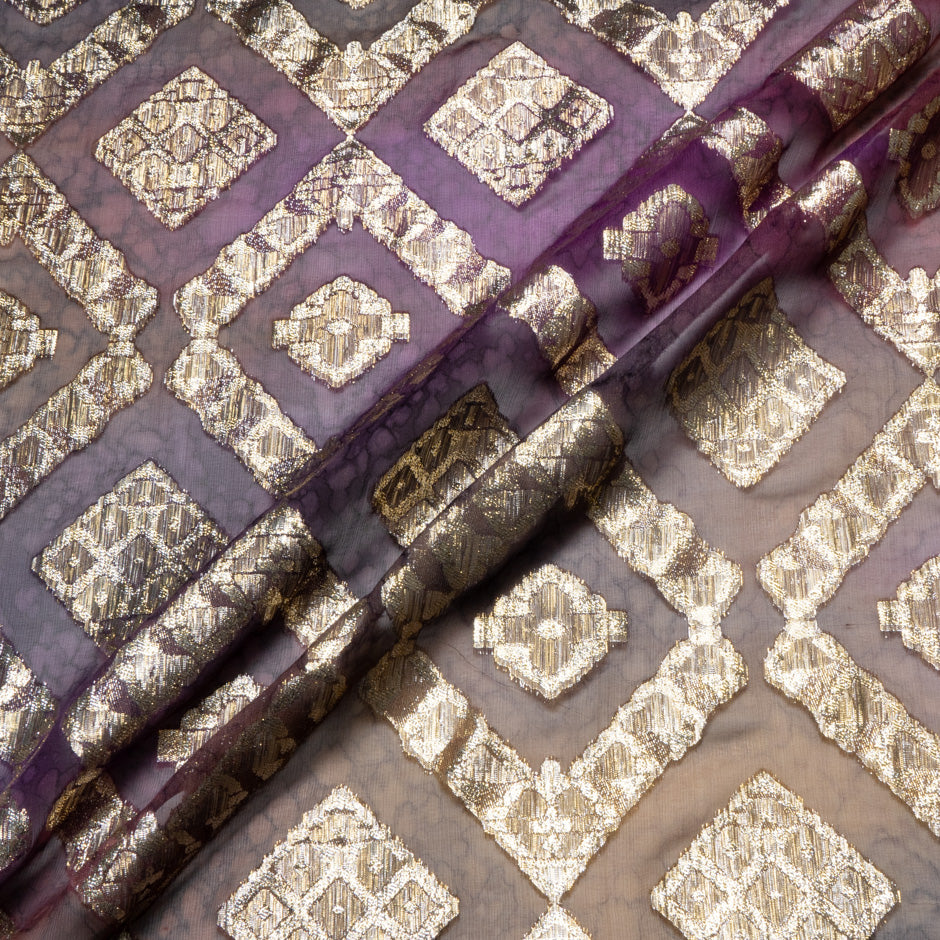 Deep Plum Metallic Jacquard Lamé Silk Chiffon
