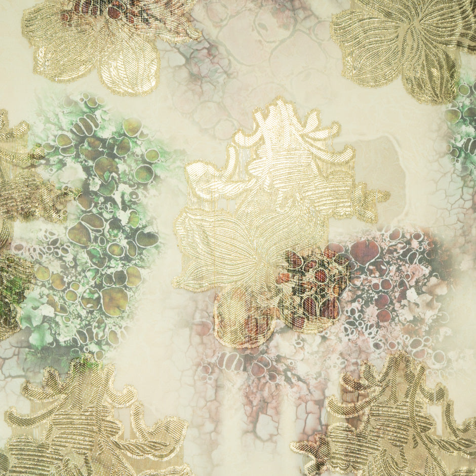 Gold Jacquard Lamé Beige Silk Chiffon