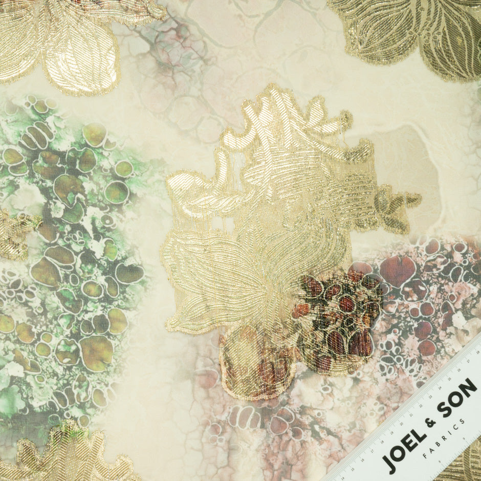 Gold Jacquard Lamé Beige Silk Chiffon