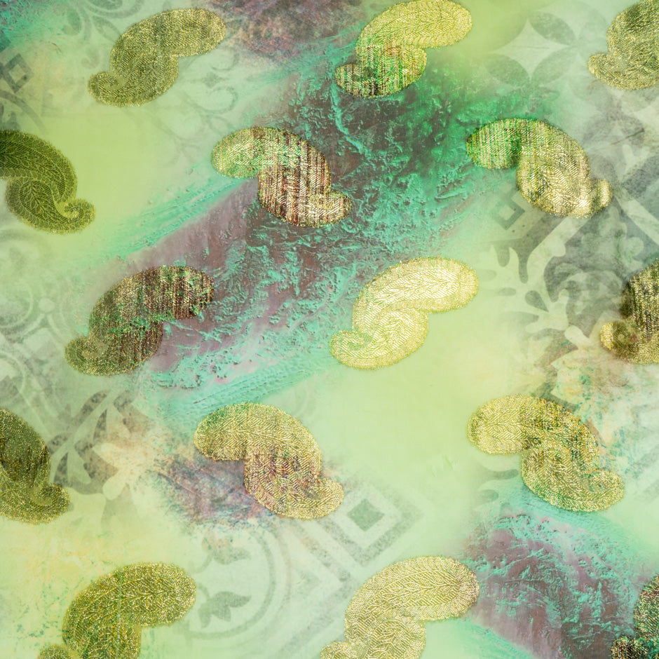 Green Jacquard Lamé Silk Chiffon