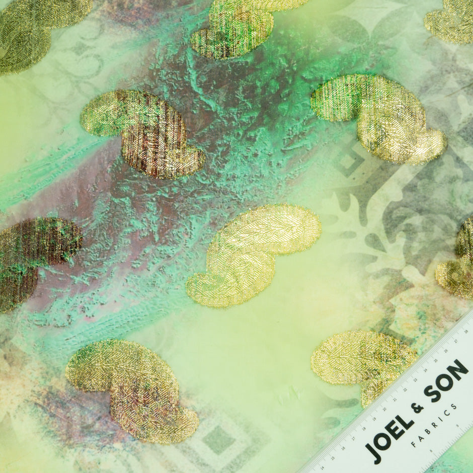 Green Jacquard Lamé Silk Chiffon