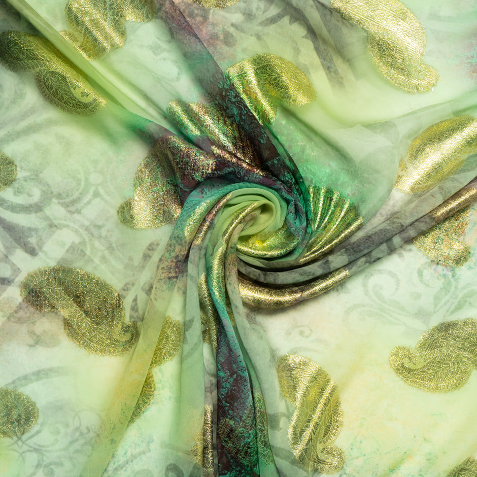Green Jacquard Lamé Silk Chiffon