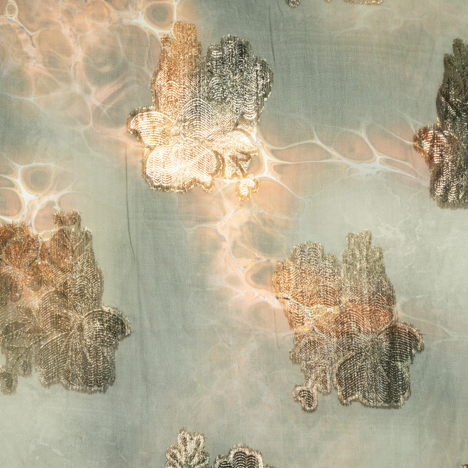 Green & Gold Jacquard Lamé Silk Chiffon