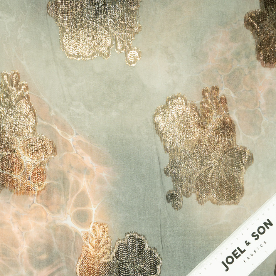Green & Gold Jacquard Lamé Silk Chiffon