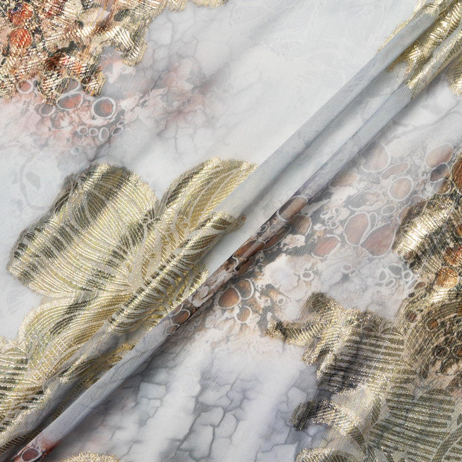 Gold Jacquard Lamé Grey Silk Chiffon