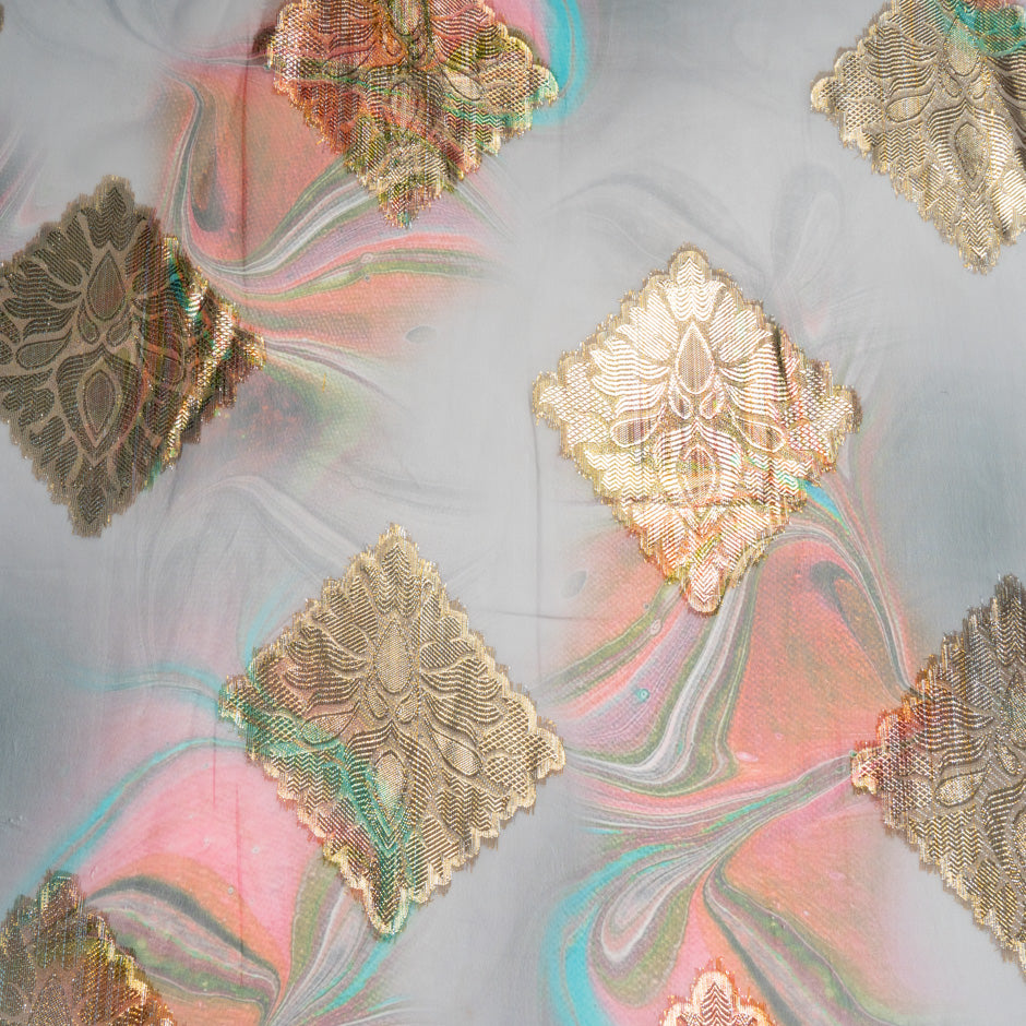 Multi & Grey Jacquard Lamé Silk Chiffon