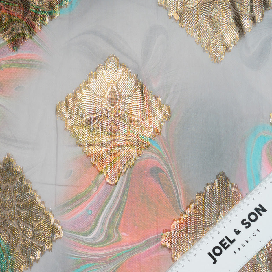 Multi & Grey Jacquard Lamé Silk Chiffon