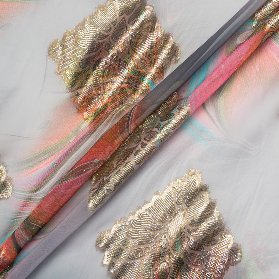 Multi & Grey Jacquard Lamé Silk Chiffon