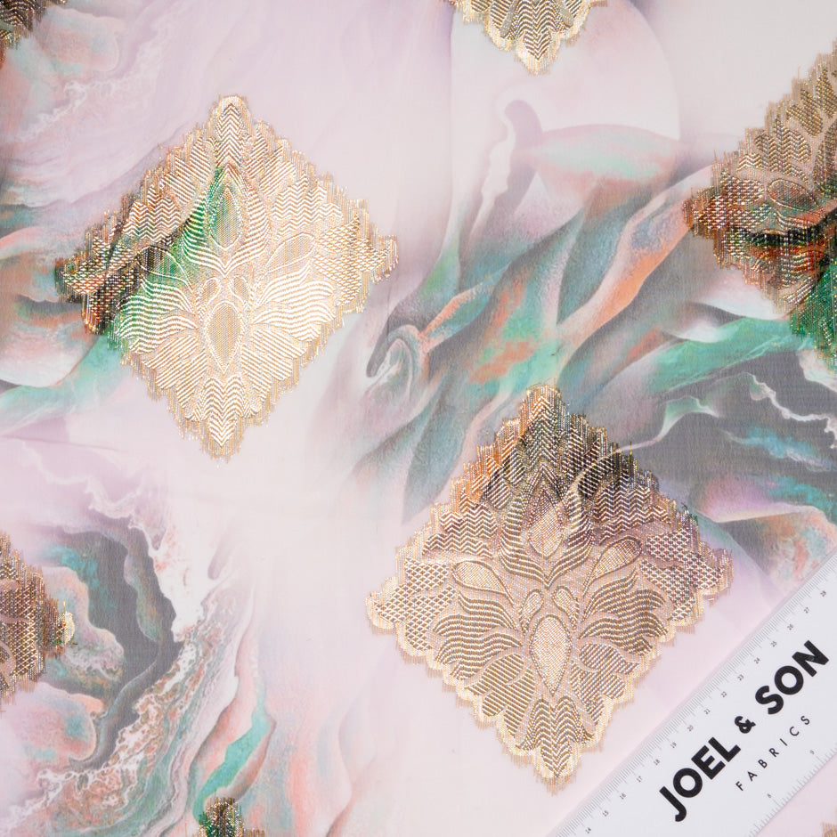 Printed Pink Jacquard Lamé Silk Chiffon