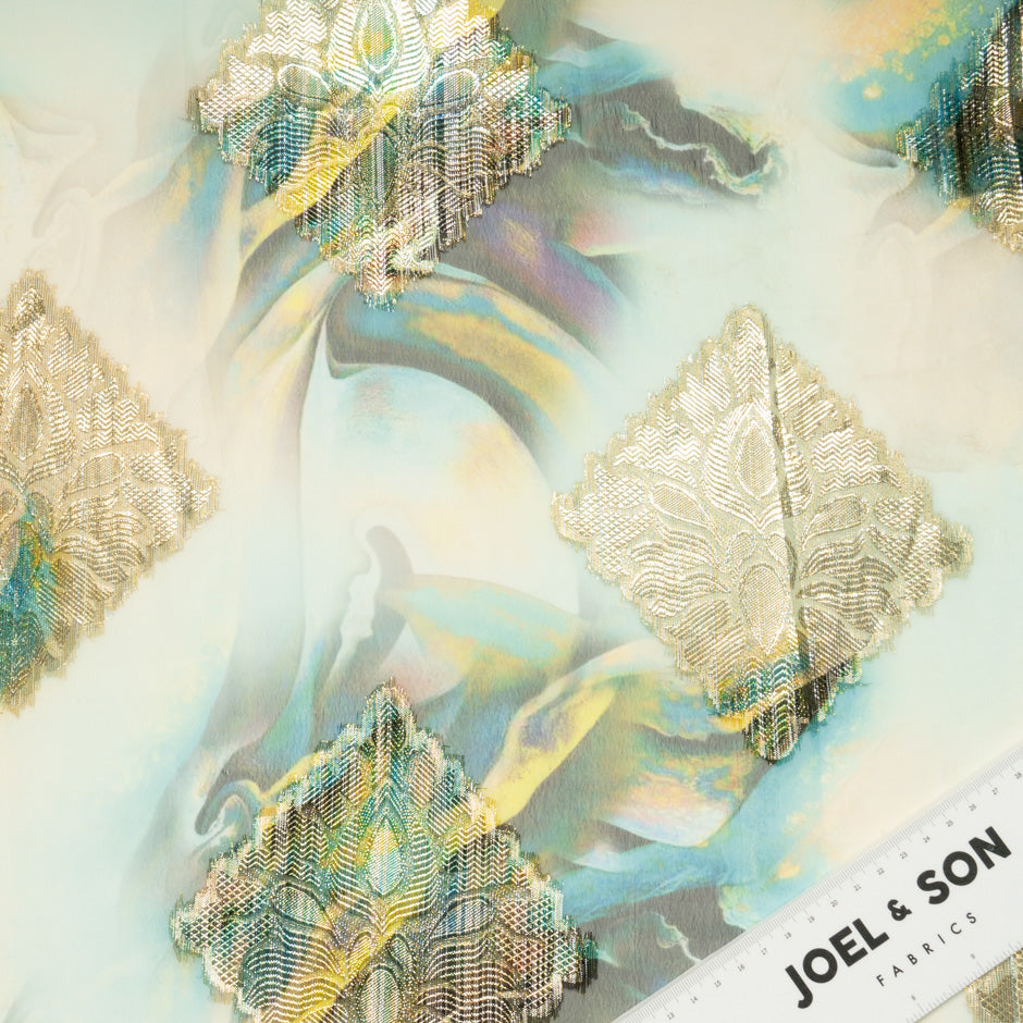 Printed Green Jacquard Lamé Silk Chiffon