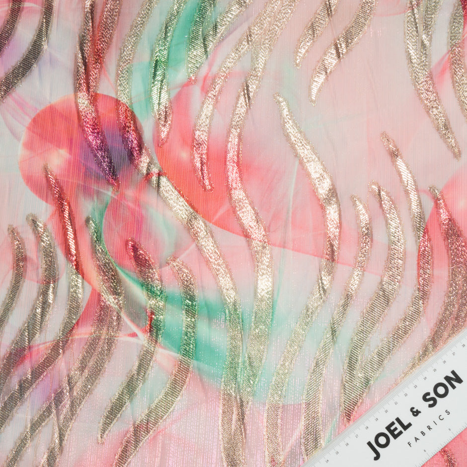 Pink & Green Jacquard Lamé Silk Chiffon