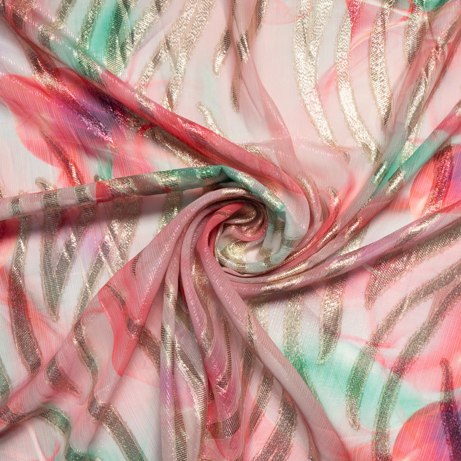 Pink & Green Jacquard Lamé Silk Chiffon