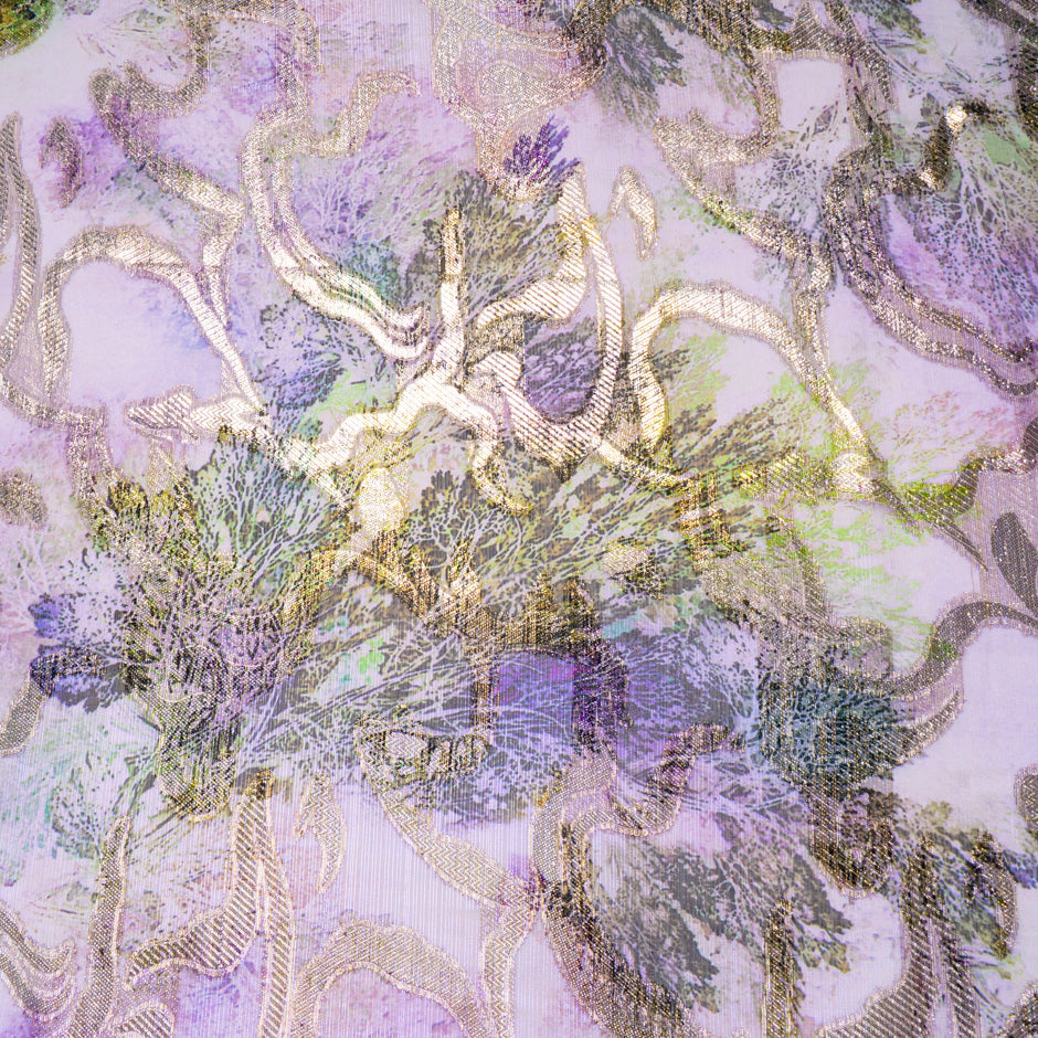 Lilac & Lime Jacquard Lamé Silk Chiffon