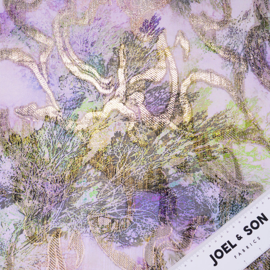 Lilac & Lime Jacquard Lamé Silk Chiffon