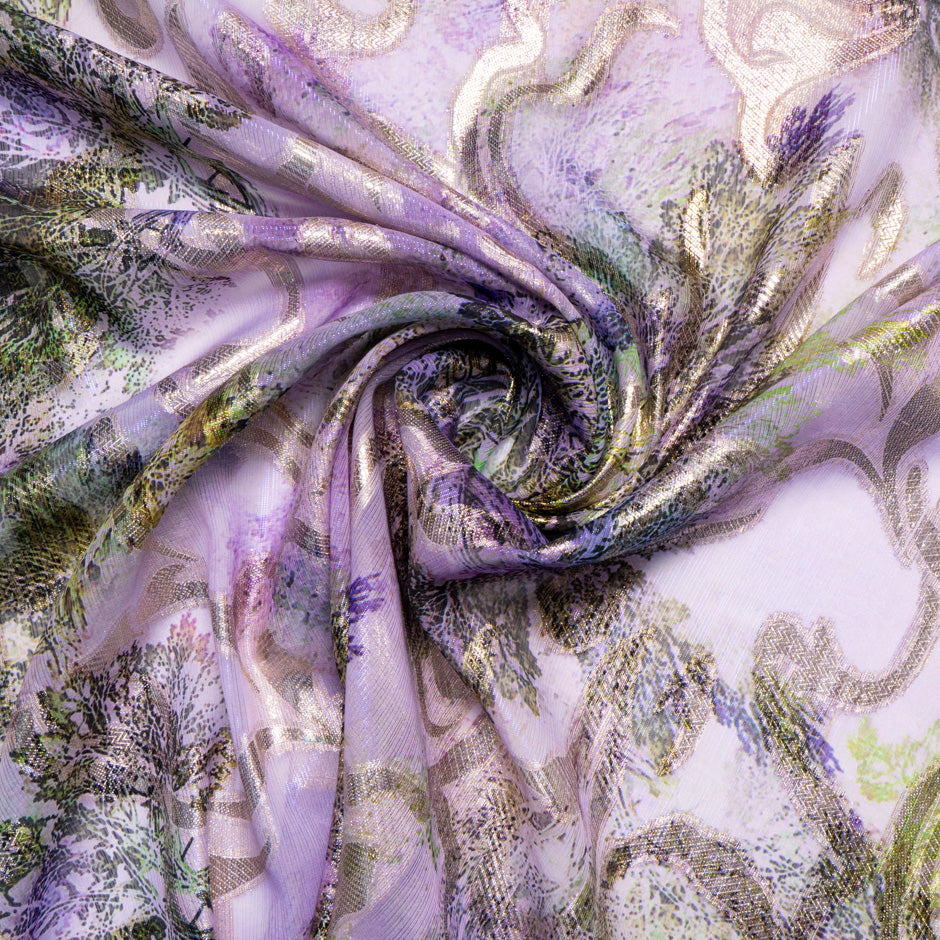 Lilac & Lime Jacquard Lamé Silk Chiffon