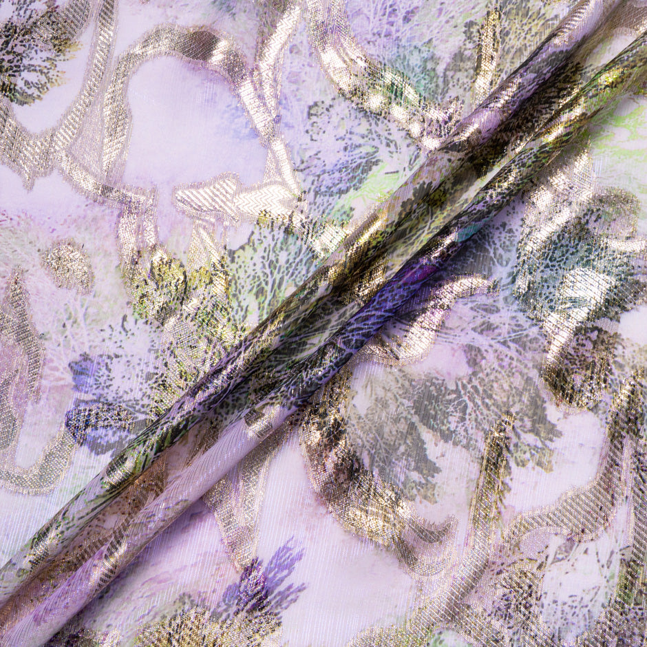 Lilac & Lime Jacquard Lamé Silk Chiffon