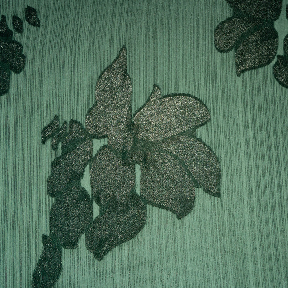 Metallic Leaf Dark Green Silk Chiffon