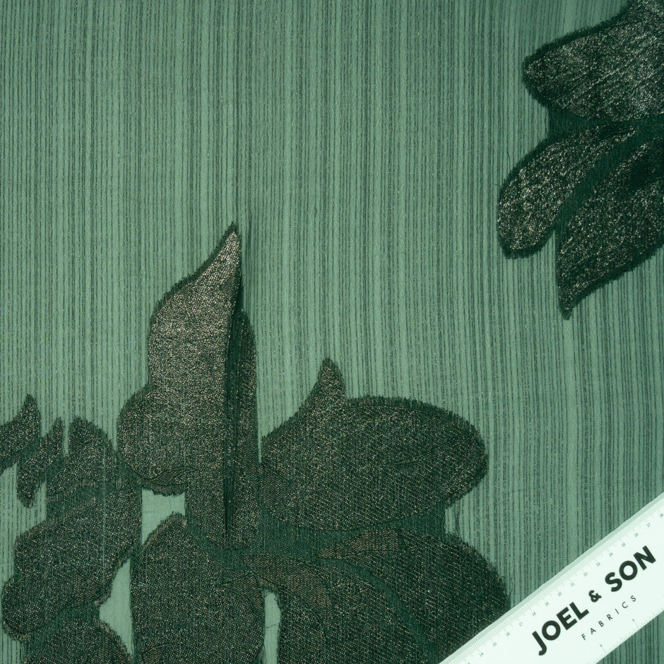 Metallic Leaf Dark Green Silk Chiffon