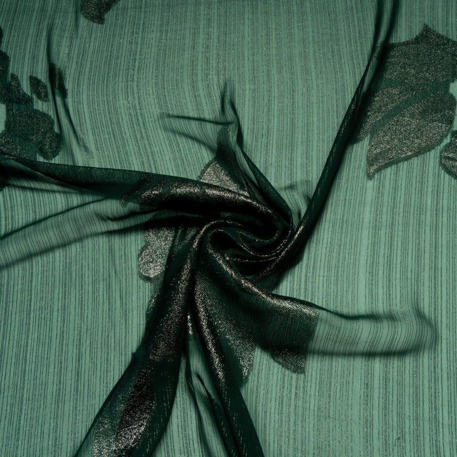 Metallic Leaf Dark Green Silk Chiffon
