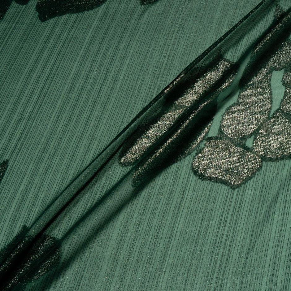 Metallic Leaf Dark Green Silk Chiffon