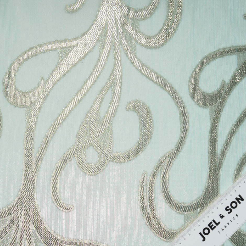 Soft Mint Green & Gold Metallic Silk Chiffon