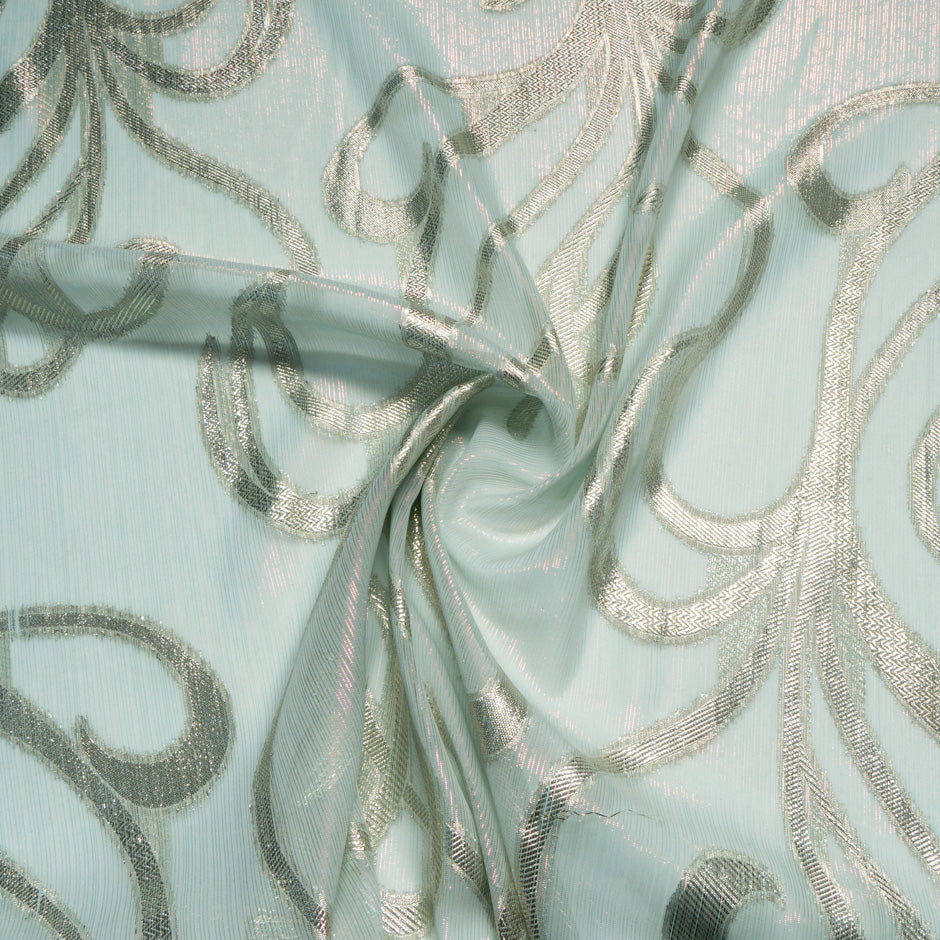 Soft Mint Green & Gold Metallic Silk Chiffon