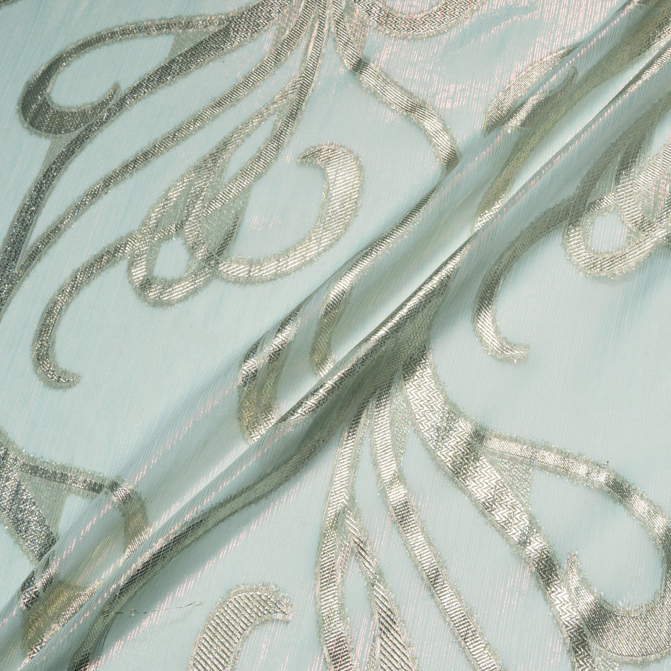 Soft Mint Green & Gold Metallic Silk Chiffon