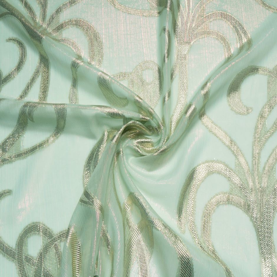Mint Green & Gold Metallic Silk Chiffon