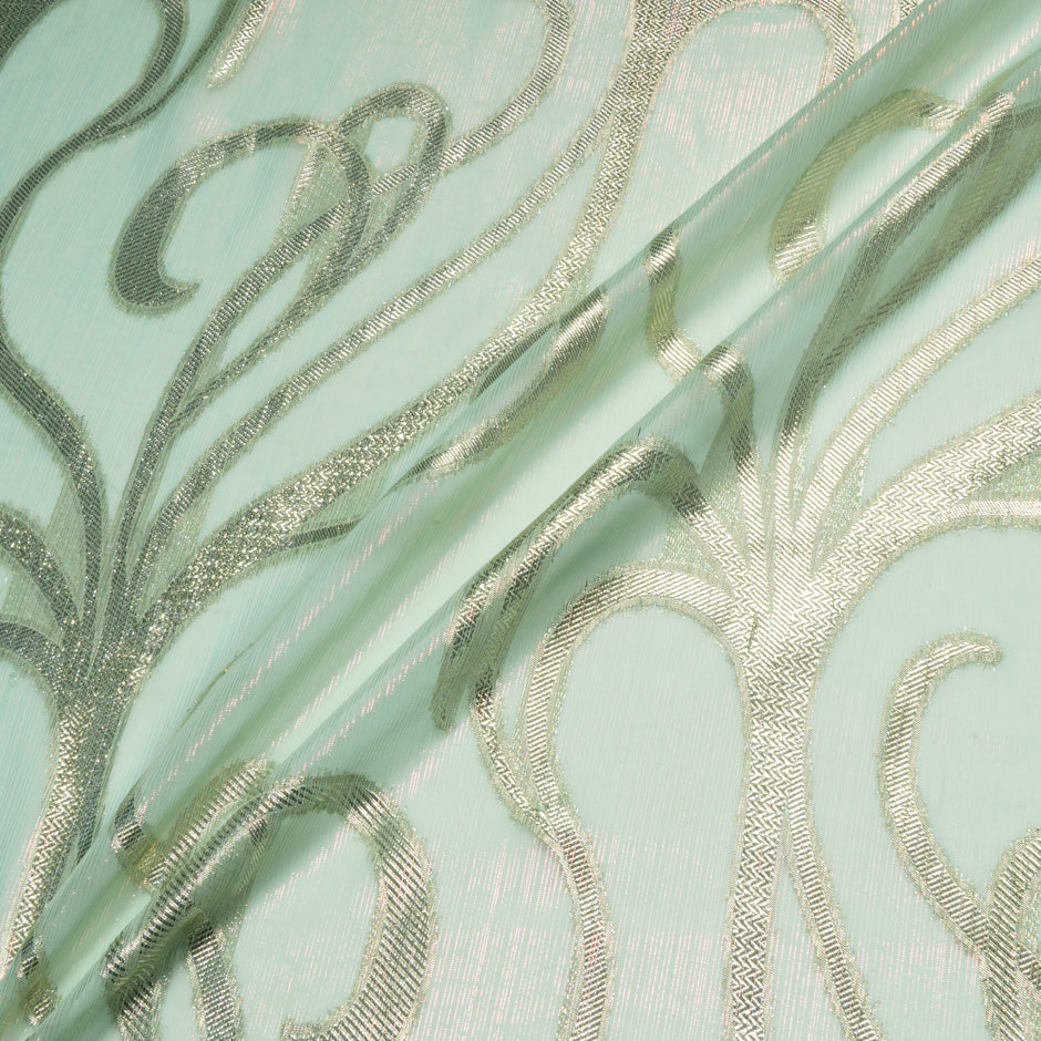 Mint Green & Gold Metallic Silk Chiffon