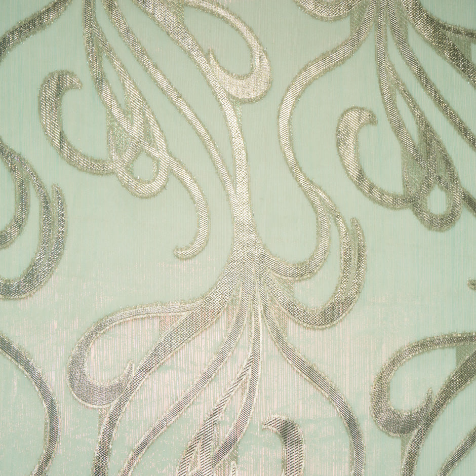 Pea Green & Gold Metallic Silk Chiffon