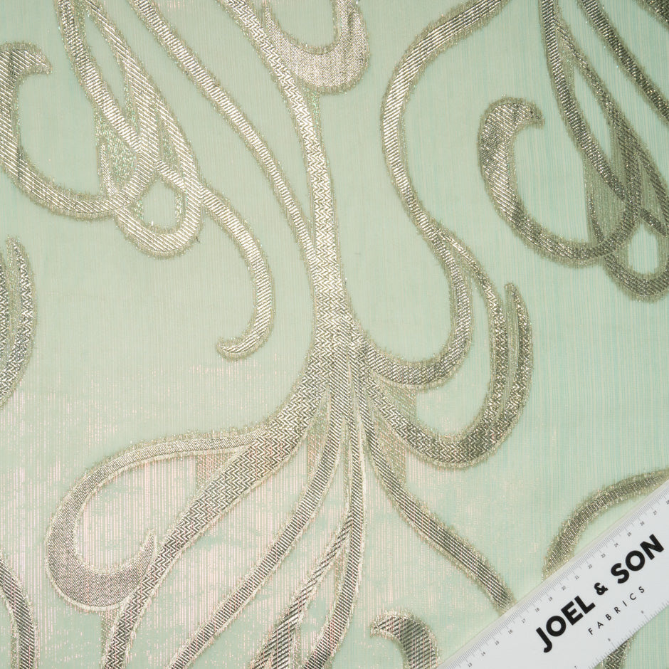 Pea Green & Gold Metallic Silk Chiffon
