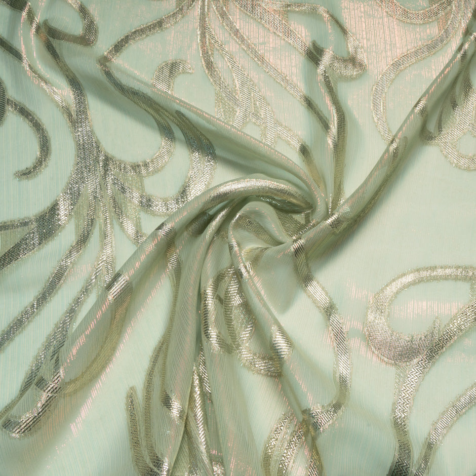 Pea Green & Gold Metallic Silk Chiffon