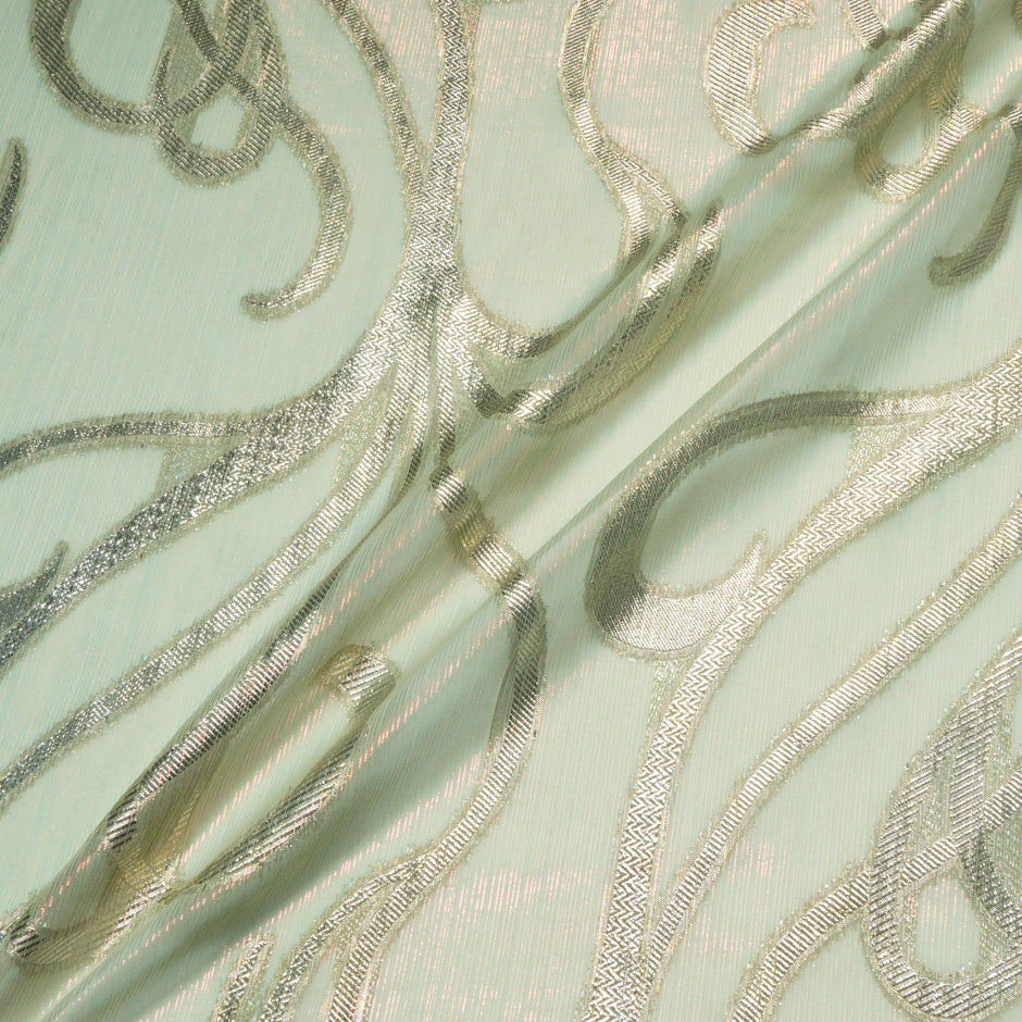 Pea Green & Gold Metallic Silk Chiffon