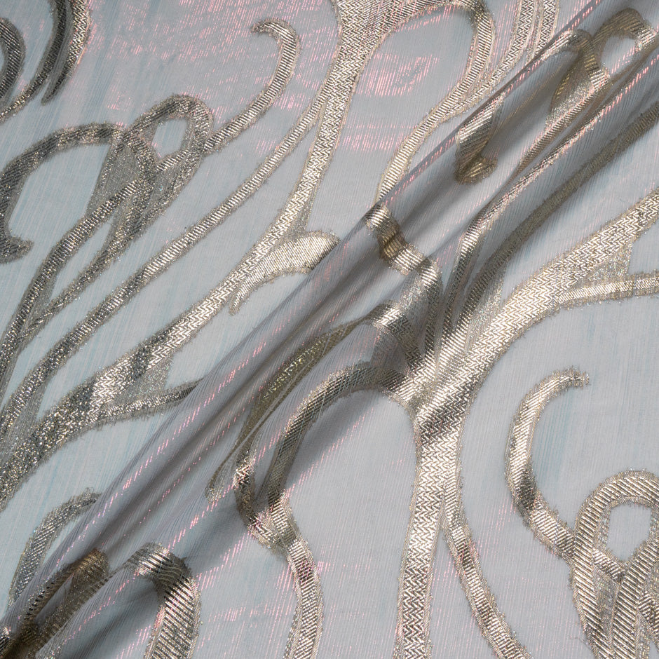 Soft Grey & Gold Metallic Silk Chiffon