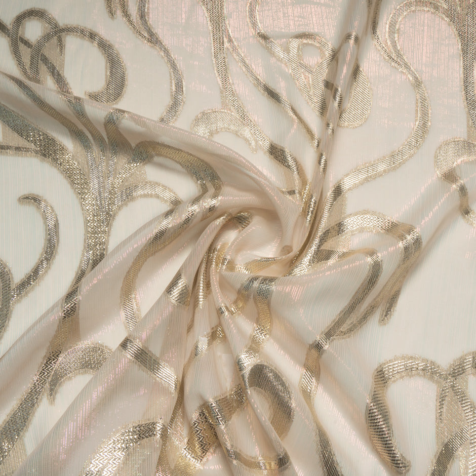 Pale Peach & Gold Metallic Silk Chiffon