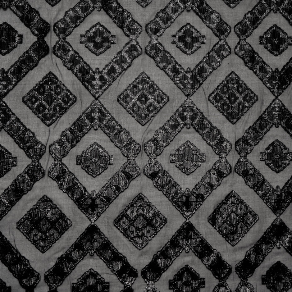 Black Metallic Jacquard Lamé Silk Chiffon