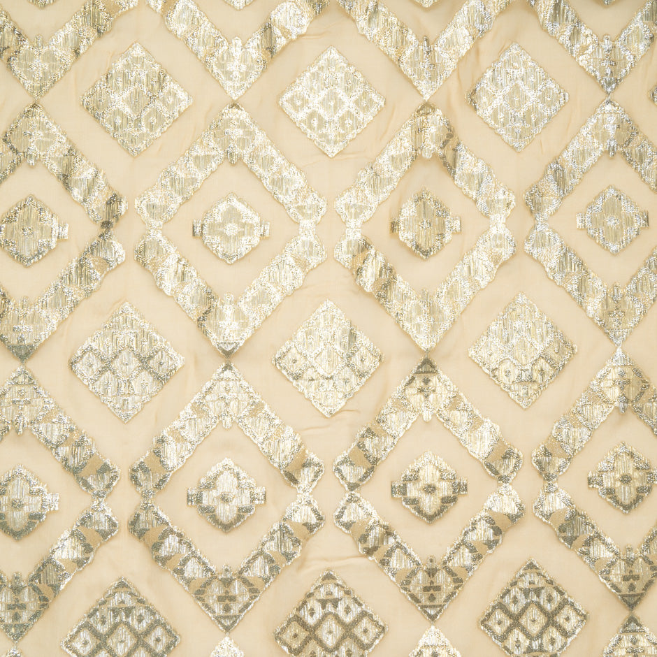Champagne Metallic Jacquard Lamé Silk Chiffon
