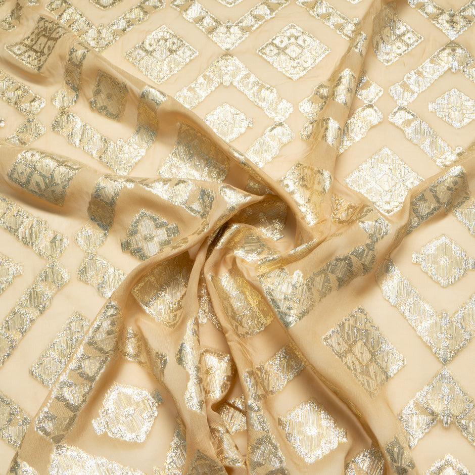 Champagne Metallic Jacquard Lamé Silk Chiffon