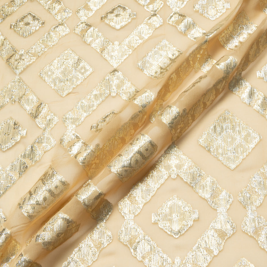 Champagne Metallic Jacquard Lamé Silk Chiffon