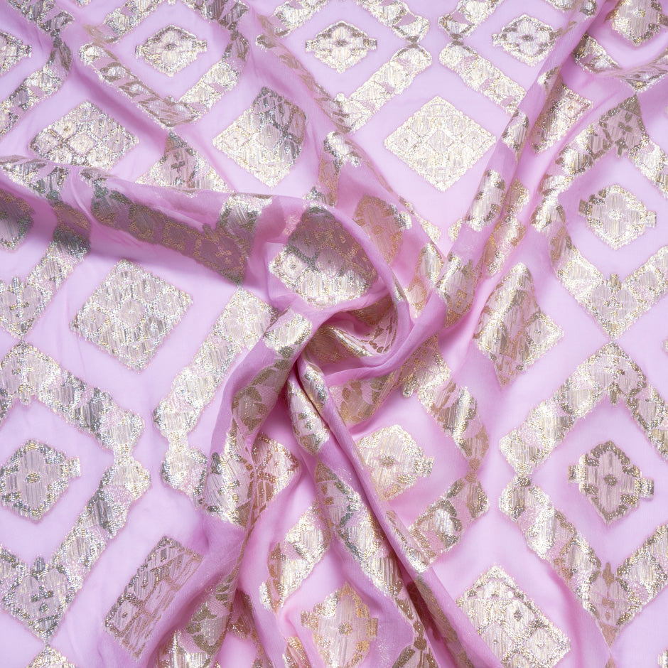 Candy Pink Metallic Jacquard Lamé Silk Chiffon